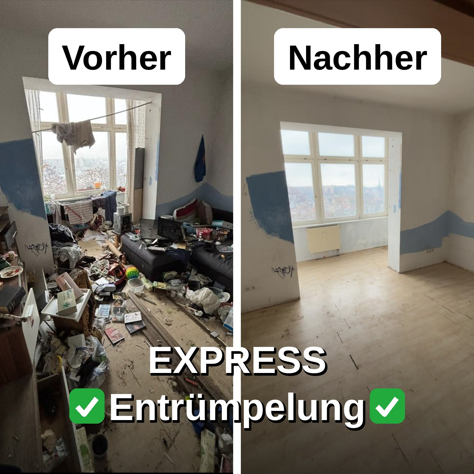Wohnungsauflösung durch EXPRESS Entrümpelung: Wohnung vorher und nachher